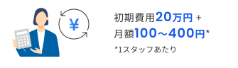 初期費用20万円+月額100〜400円* *1スタッフあたり